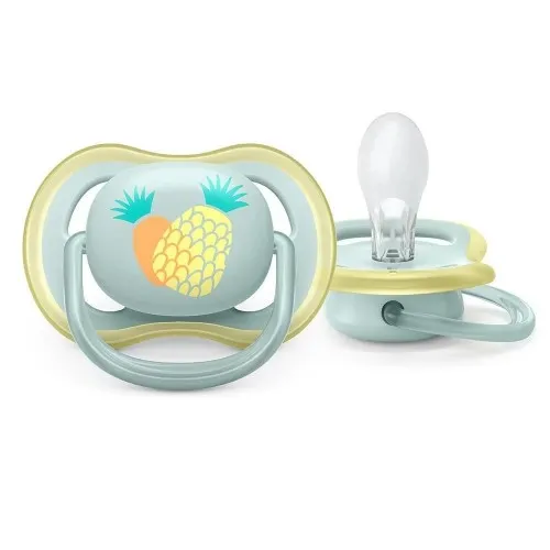 2 броя ортодонтични залъгалки Philips AVENT Ultra Air с декорация Папагал и Ананас в кутия за стерилизиране 0-6м.