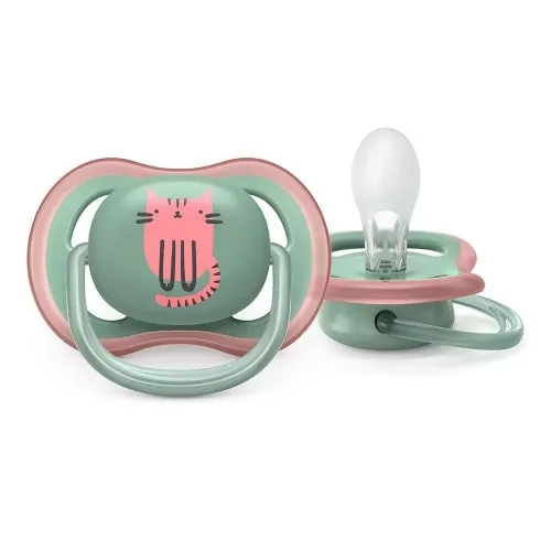 2 бр. ортодонтични залъгалки Avent Ultra Air 6-18м с декорация Коте и Коала в кутия за стерилизиране