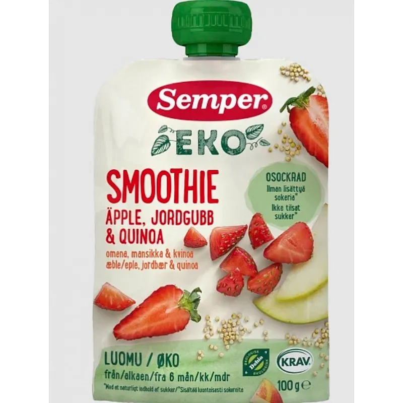 Semper ЕКО Смути ябълка, ягода и киноа 6м. 100г Semper ЕКО Смути ябълка, ягода и киноа 6м. 100г
