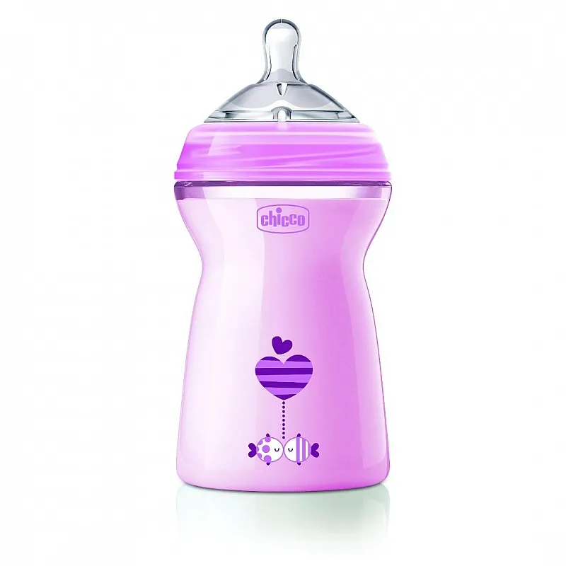 Chicco Шише Natural Feeling 330 мл със силиконов биберон 3 капки 6м+ - момиче
