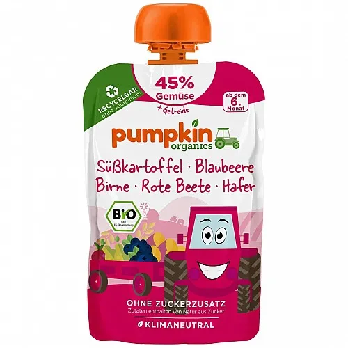 PUMPKIN ORGANICS БИО Пюре сладък картоф, боровинка, цвекло и овесени ядки 6м. 100г