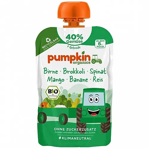 PUMPKIN ORGANICS БИО Пюре круша, броколи, спанак, манго и маракуя 6м. 100г