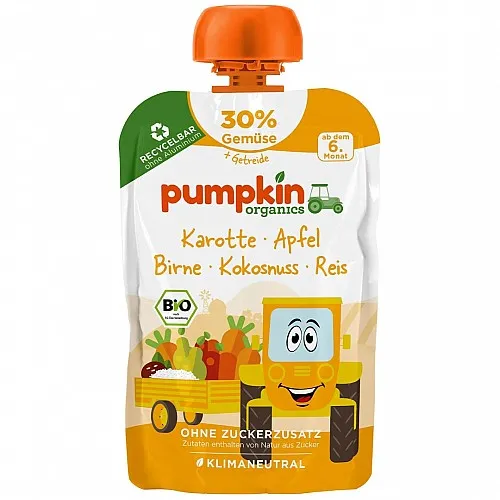 PUMPKIN ORGANICS БИО Пюре морков, ябълка, круша, кокос и ориз 6м. 100г