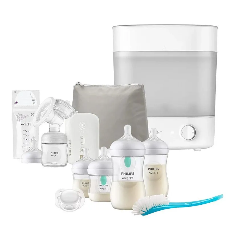 AVENT Единична електрическа помпа Natural Motion Premium + AVENT Електрически стерилизатор Advanced + Комплект шишета за новородено Natural Response с клапа AirFree