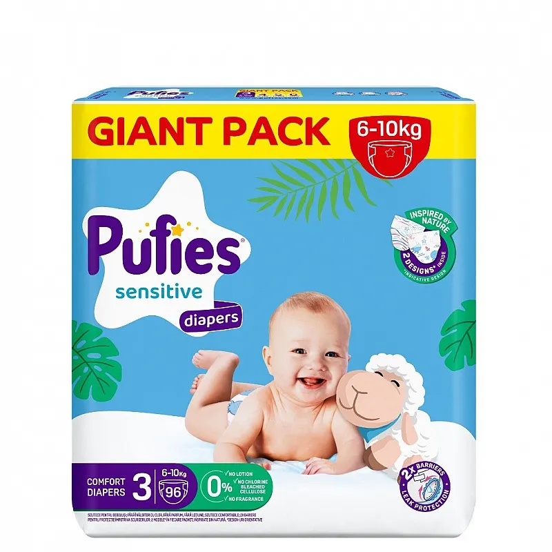 Pufies Sensitive Еднократни пелени Giant Pack 3 6-10кг 96бр.