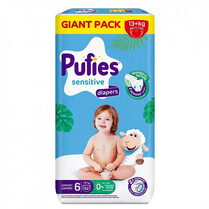 Pufies Sensitive Еднократни пелени Giant Pack 6 13+кг 62бр.