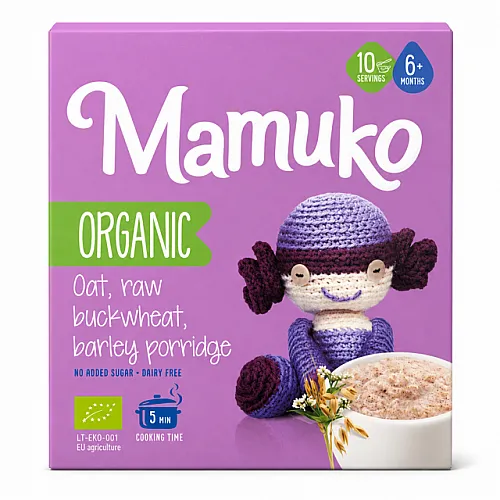 Mamuko Био Каша Овес, зелена елда и ечемик 6м. 200г