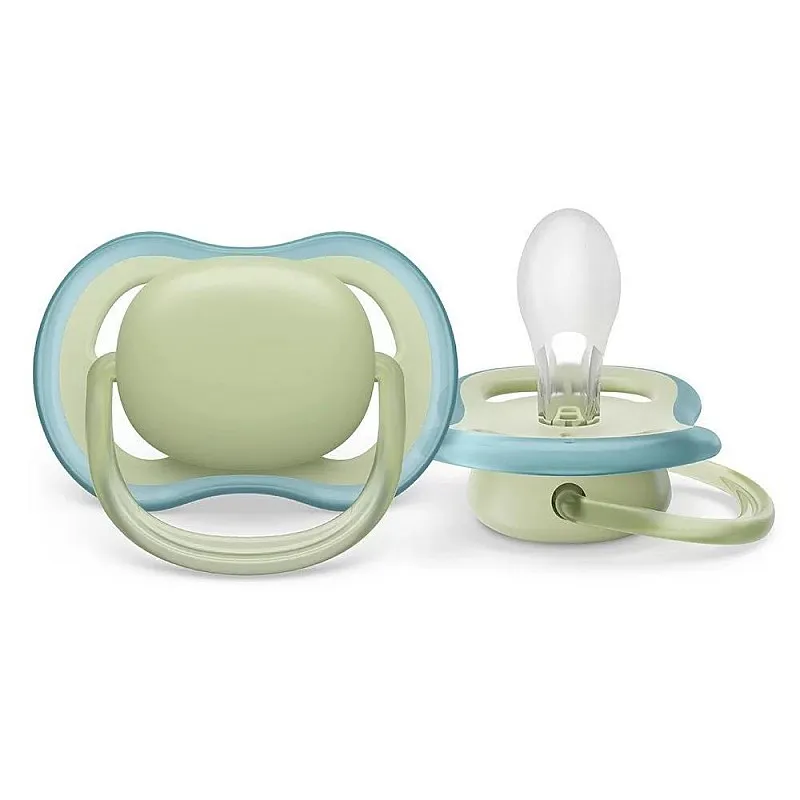 Комплект от 2 бр. ортодонтични залъгалки Philips AVENT SCF085/21 Ultra Air 0-6м, синьо и зелено, в кутия за стерилизиране