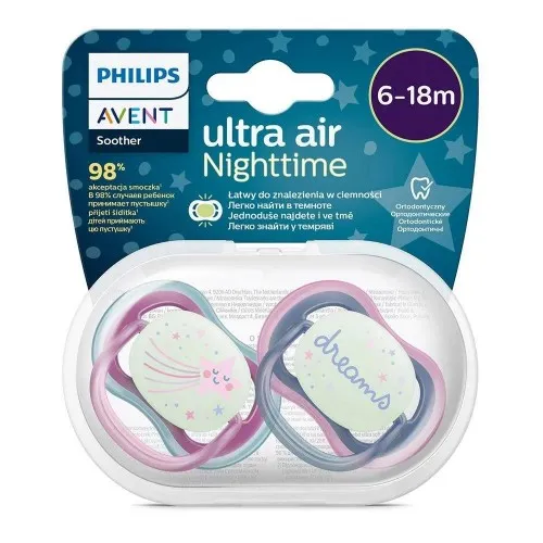 AVENT Залъгалки Ultra Air Night 6-18м розови с декор Звезда и Dreams