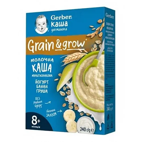 Gerber Инстантна млечна овесено-пшенична каша с йогурт, банан и круша 8м. 240г