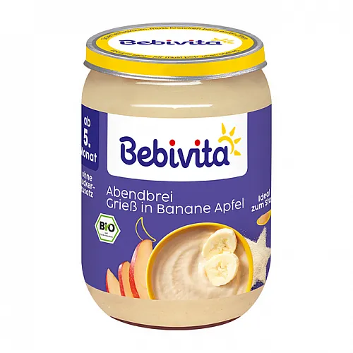 BEBIVITA БИО Каша лека нощ грис, банан и ябълка 5м. 190г