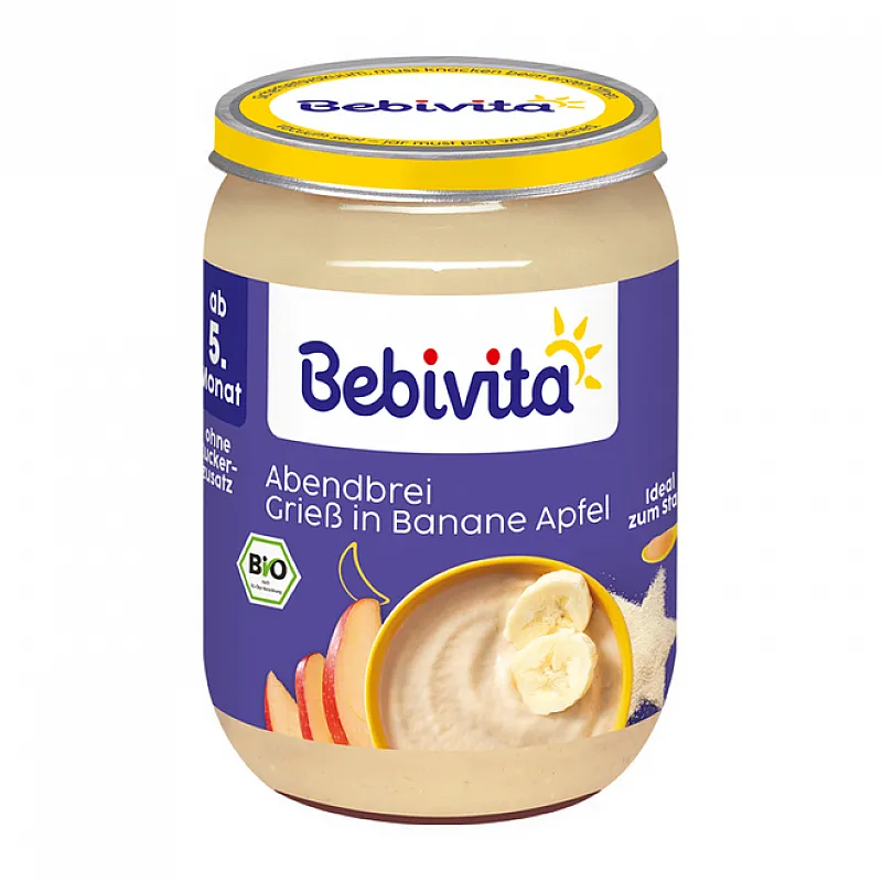 BEBIVITA БИО Каша лека нощ грис, банан и ябълка 5м. 190г