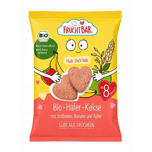 Fruchtbar Био Бебешки Овесени Бисквити с Ягода, Банан и Ябълка 8м. 100g