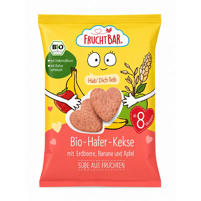 Fruchtbar Био Бебешки Овесени Бисквити с Ягода, Банан и Ябълка 8м. 100g