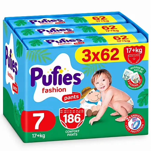 Pufies Памперс гащички 7 17+кг 186бр. с подарък - плюшено агънце Пуфи