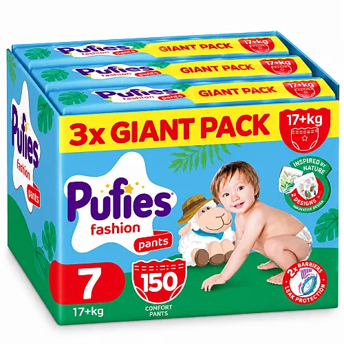 Pufies Памперс гащички 7 17+кг 150бр. с подарък - плюшено агънце Пуфи