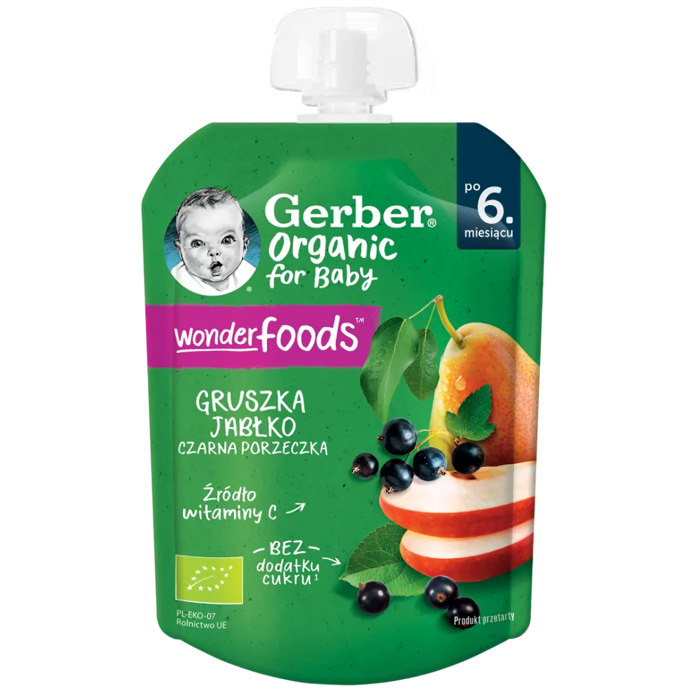 GERBER Organic Круша, Ябълка и Касис 6м. 80г
