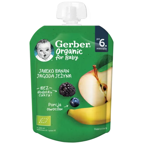 GERBER Organic Ябълка, Банан, Боровинка и Къпина 6м. 80г