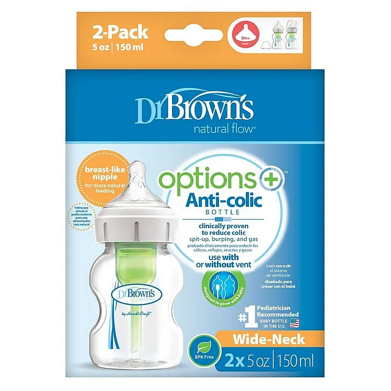 Шише Dr.Brown's Wide-Neck Options+ 2 бр. 150ml Шише Dr.Brown's Wide-Neck Options+ 2 бр. 150ml