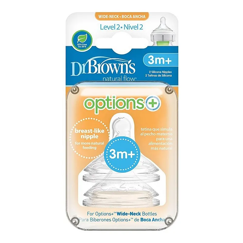 Биберони Dr.Brown's за шишета Wide-Neck Options+ 3м.+ 2бр.