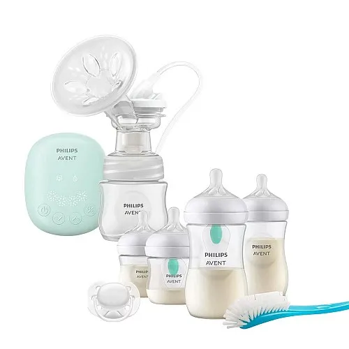 Единична електрическа помпа за изцеждане на кърма Philips AVENT Essential SCF323/11 + Комплект шишета за новородено Natural Response с клапа AirFree
