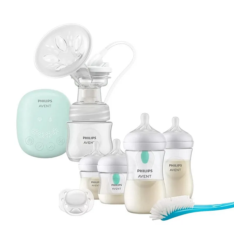 Единична електрическа помпа за изцеждане на кърма Philips AVENT Essential SCF323/11 + Комплект шишета за новородено Natural Response с клапа AirFree