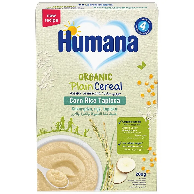 HUMANA БИО Зърнена каша  Царевица, Ориз, Тапиока  4м. 200г
