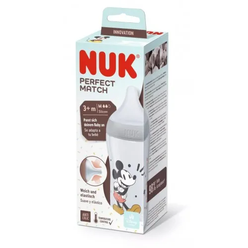 NUK Perfect Match Шише РР 260мл. със силиконов биберон за хранене M, 3+ мес. Mickey сиво