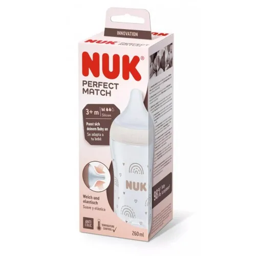 NUK Perfect Match Шише РР 260мл. със силиконов биберон за хранене M, 3+ мес. Дъга