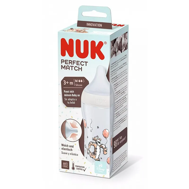 NUK Perfect Match Шише РР 260мл. със силиконов биберон за хранене M, 3+ мес. Disney Тигър