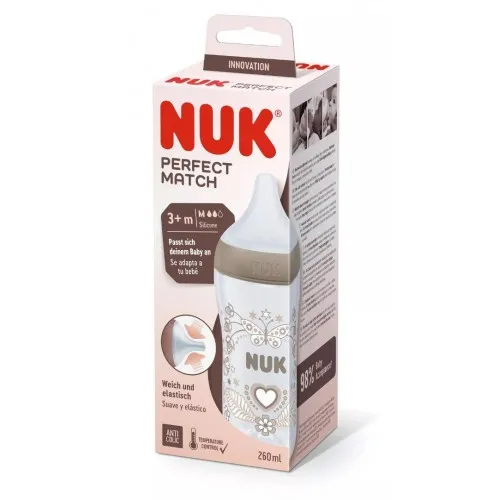 NUK Perfect Match Шише РР 260мл.  със силиконов биберон за хранене M, 3+ мес. Сърце