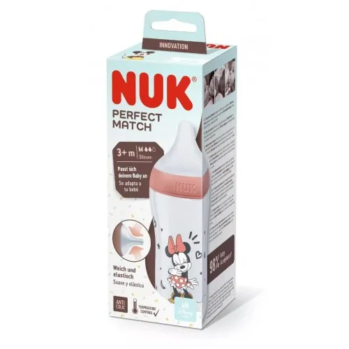 NUK Perfect Match Шише РР 260мл. със силиконов биберон за хранене M, 3+ мес. Minnie червено