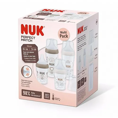 NUK Perfect Match Сет 4 шишета РР - 2х150мл. + 2х260мл., Сърце и Дъга