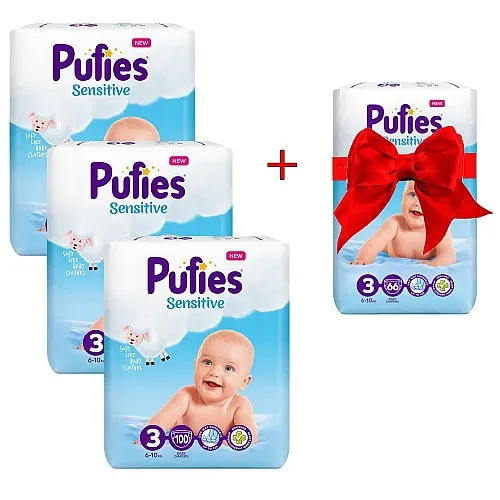 Pufies Sensitive 3 Midi 6-10кг 300бр. + 66бр. ПОДАРЪК!