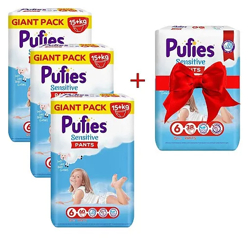 Pufies Памперс гащички Sensitive 6 15+кг 180бр. + 38бр. ПОДАРЪК!