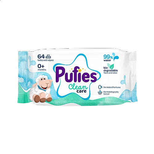 Pufies Clean Care Мокри кърпички с 99% вода 64бр.