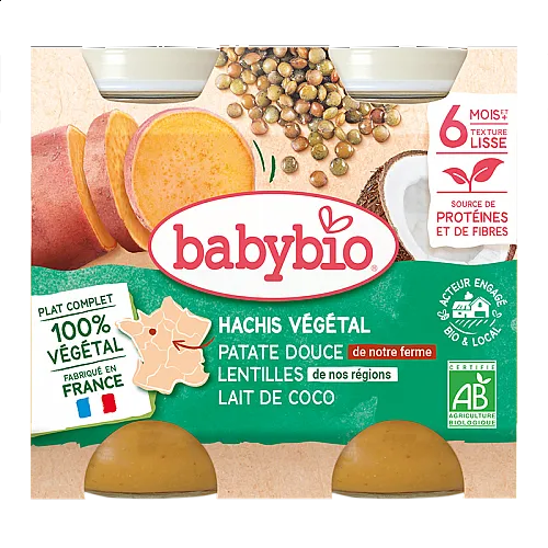 Babybio Био Пюре Вегетарианска каша със сладък картоф, леща и кокосово мляко 6м. 200г Babybio Био Пюре Вегетарианска каша със сладък картоф, леща и кокосово мляко 6м. 200г