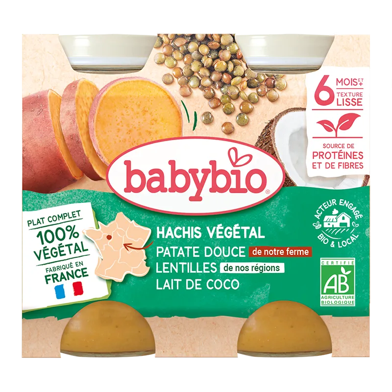Babybio Био Пюре Вегетарианска каша със сладък картоф, леща и кокосово мляко 6м. 200г Babybio Био Пюре Вегетарианска каша със сладък картоф, леща и кокосово мляко 6м. 200г