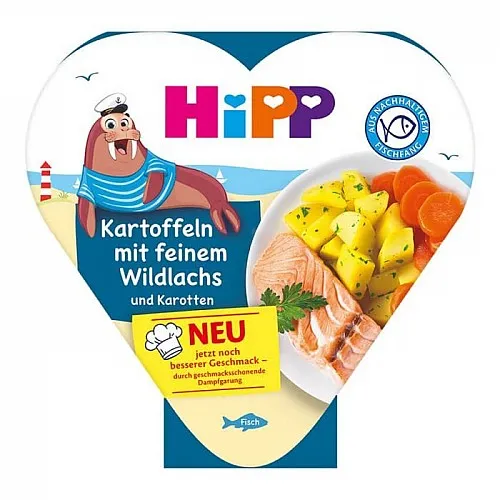 HiPP БИО Картофи със сьомга и моркови, пюре в купичка 12м. 250г 