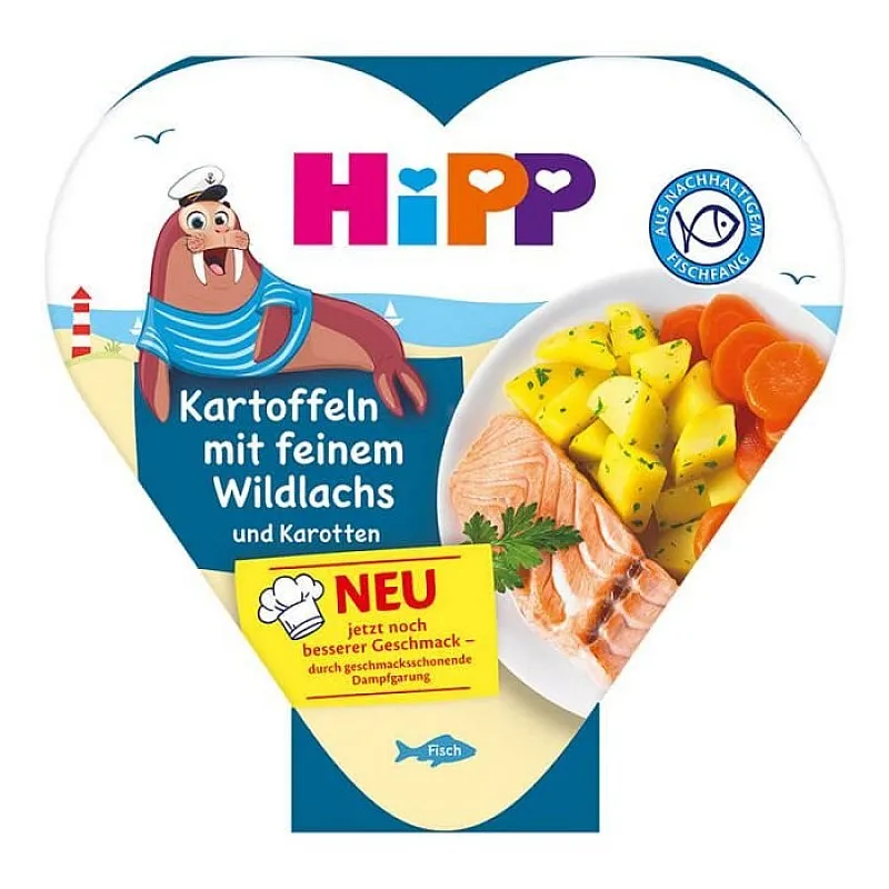 HiPP БИО Картофи със сьомга и моркови, пюре в купичка 12м. 250г