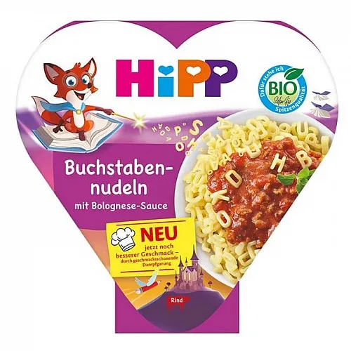 HiPP БИО Паста Болонезе ABC буквички, пюре в купичка 12м. 250г