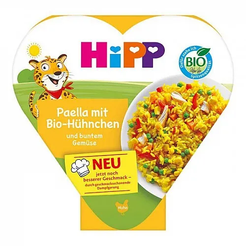 Hipp Био пюре Паеля зеленчуци и пиле, пюре в купичка 12м. 250г