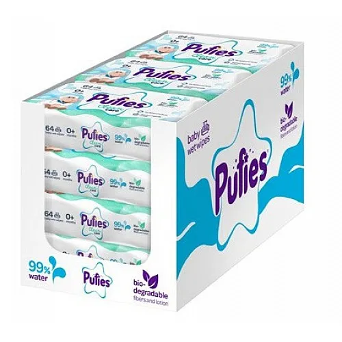 Pufies Clean Care Мокри кърпички с 99% вода 12х64бр. Pufies Clean Care Мокри кърпички с 99% вода 12х64бр.