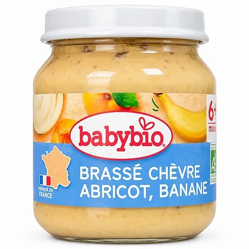 Babybio Био Пюре КОЗЕ кисело мляко, Кайсия и Банан 6м. 130г