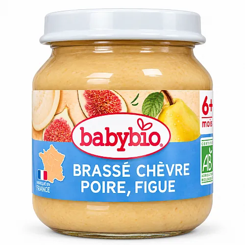 Babybio Био Пюре КОЗЕ кисело мляко, Круши и Смокини 6м. 130г