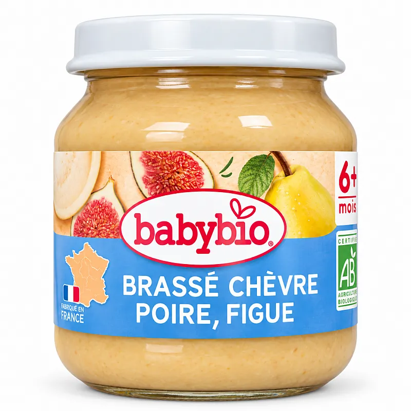 Babybio Био Пюре КОЗЕ кисело мляко, Круши и Смокини 6м. 130г