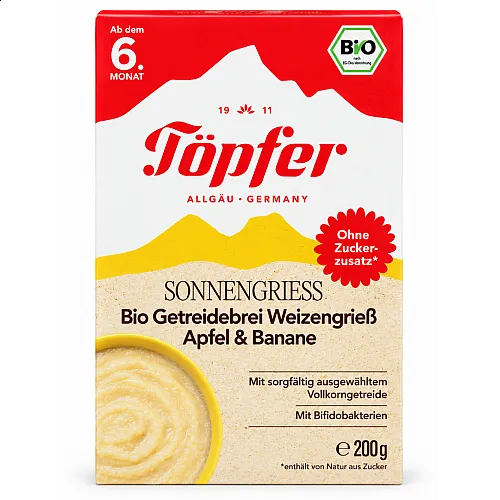 Topfer БИО Безмлечна каша с пшеничен грис ябълка и банан 6м. 200г