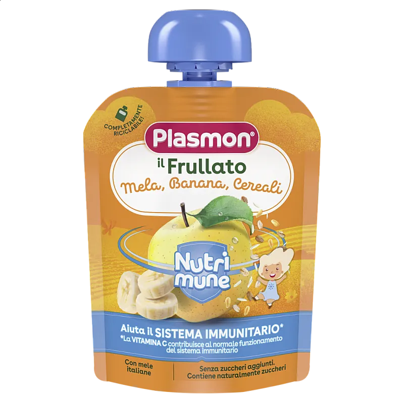 Плодова закуска Plasmon Нутримюн Ябълка, Банан и Мюсли 6м. 85г