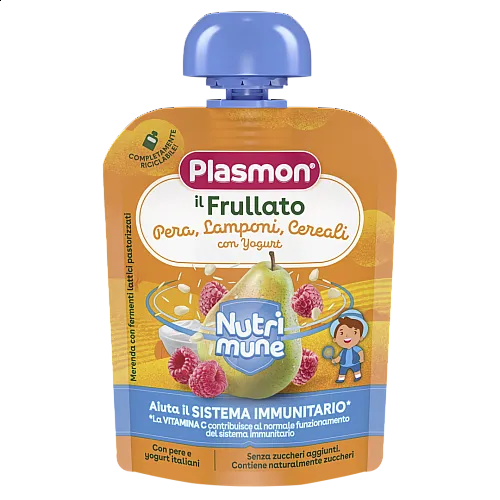 Плодова закуска Plasmon Нутримюн Круша, Малина и Мюсли 8м. 85г