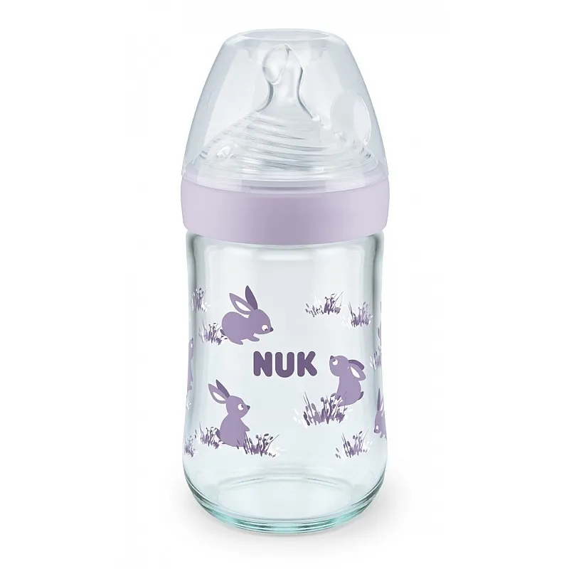 NUK NATURE SENSE Temperature Control шише стъклено 240мл. силиконов биберон р-р M Softer - Микс